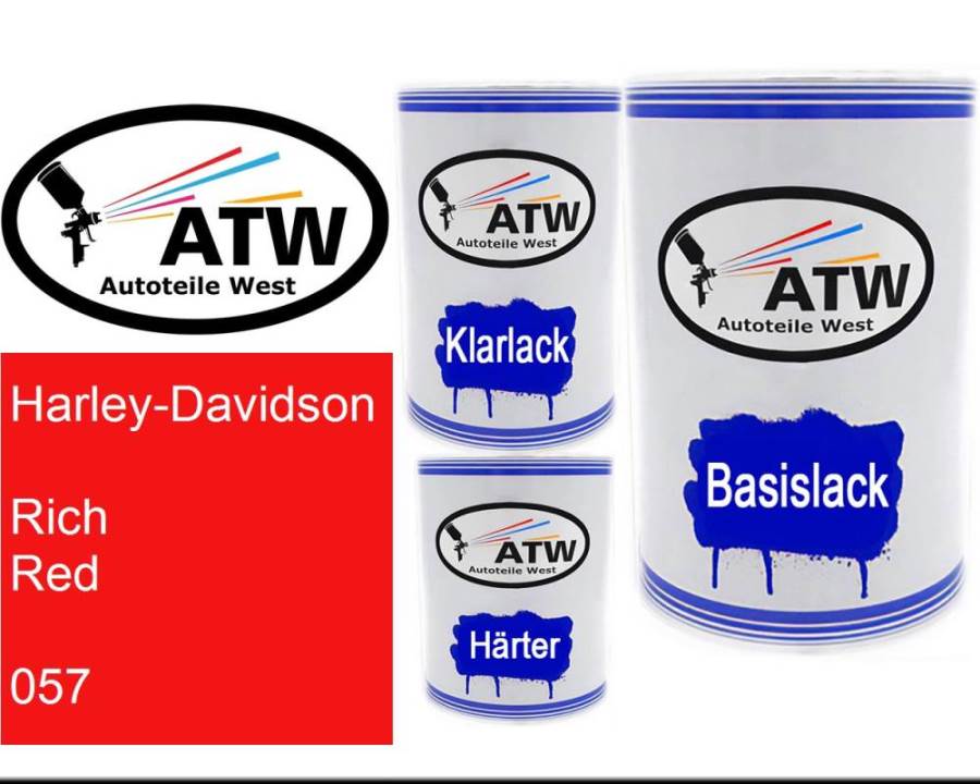 Harley-Davidson, Rich Red, 057: 500ml Lackdose + 500ml Klarlack + 250ml Härter - Set, von ATW Autoteile West.